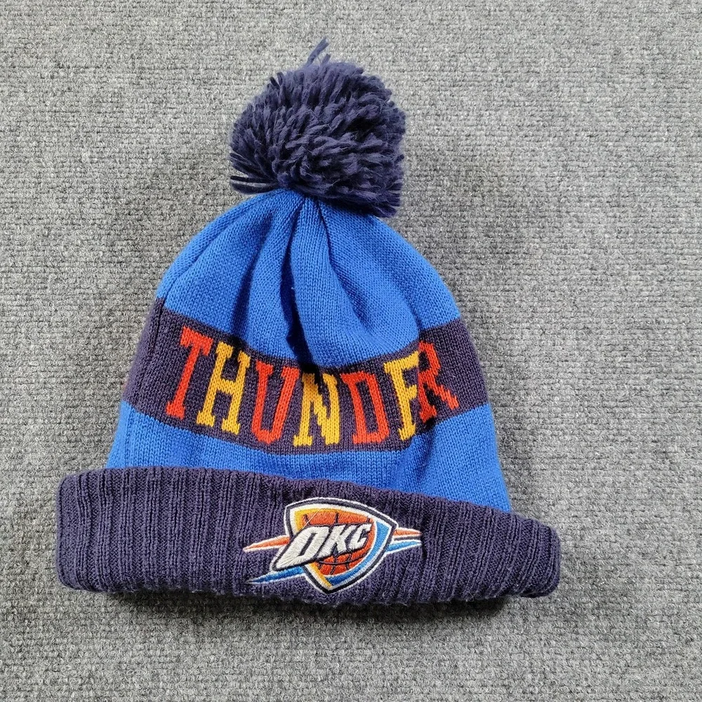 Oklahoma City Thunder Beanie Cap Adult Blue Navy NBA Basketball Pom Knit Hat